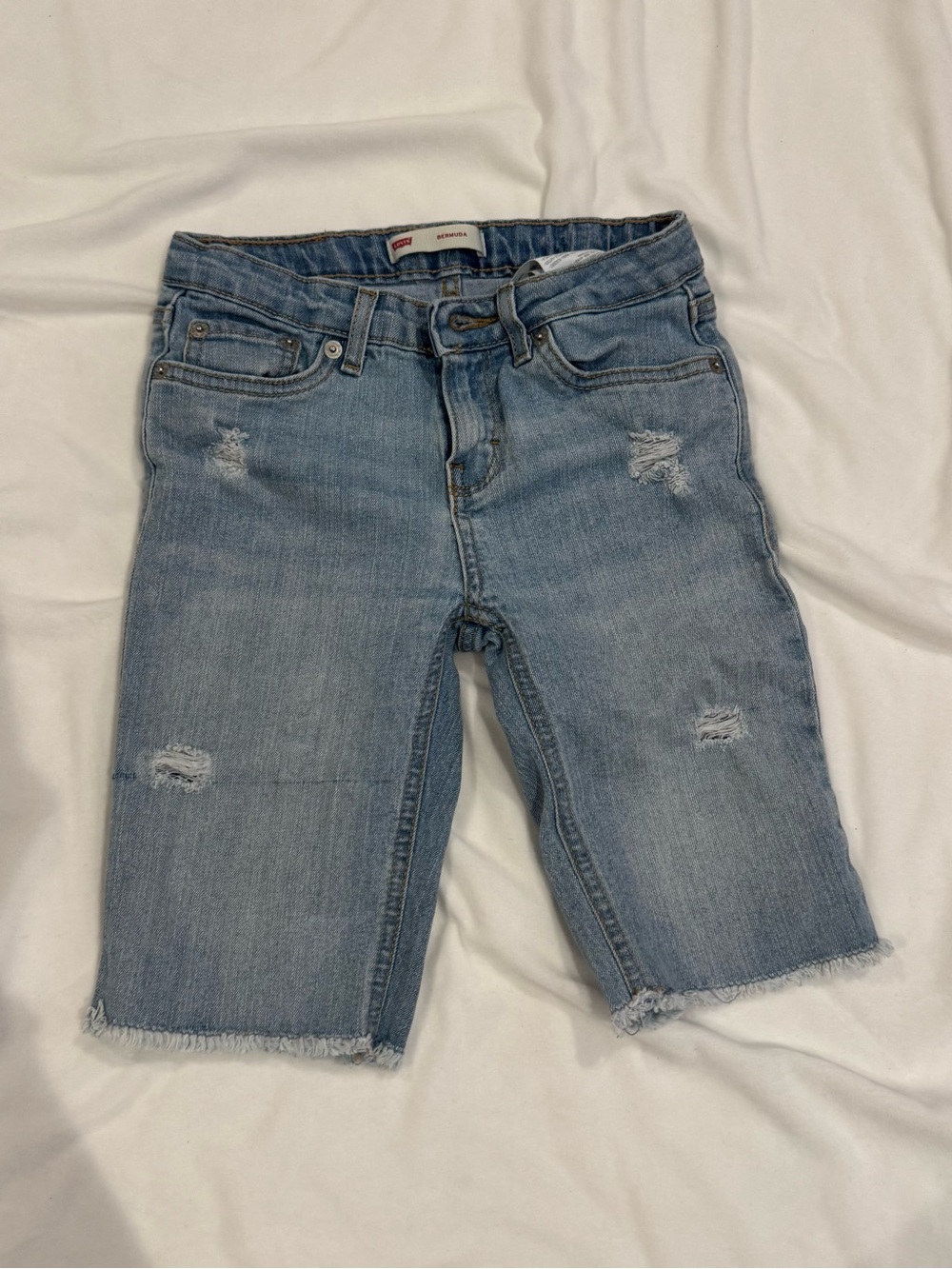 Levi's kids Light Blue Distressed Denim Shorts with Leather Patch